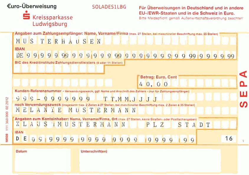 Überweisungsträger Essensbestellung für die Gymnasien im Ellental Bietigheim-Bissingen