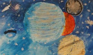 Planeten; Wasserfarbe und Ölkreide -  Niclas Kühne 