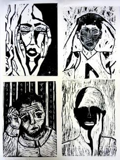 Linolschnitt "Und dann dieses Gefühl..." von Nadine Fiorino, Ilona Gorgis, Meltem Sönmez und Leandro Poci Klasse 9T 