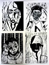 Linolschnitt "Und dann dieses Gefühl..." von Nadine Fiorino, Ilona Gorgis, Meltem Sönmez und Leandro Poci Klasse 9T 