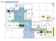 Ebene 1 – Aufenthaltsbereiche in den Fluren (blau)