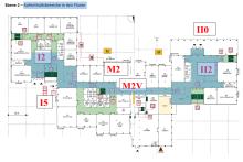 Ebene 2 – Aufenthaltsbereiche in den Fluren (blau)